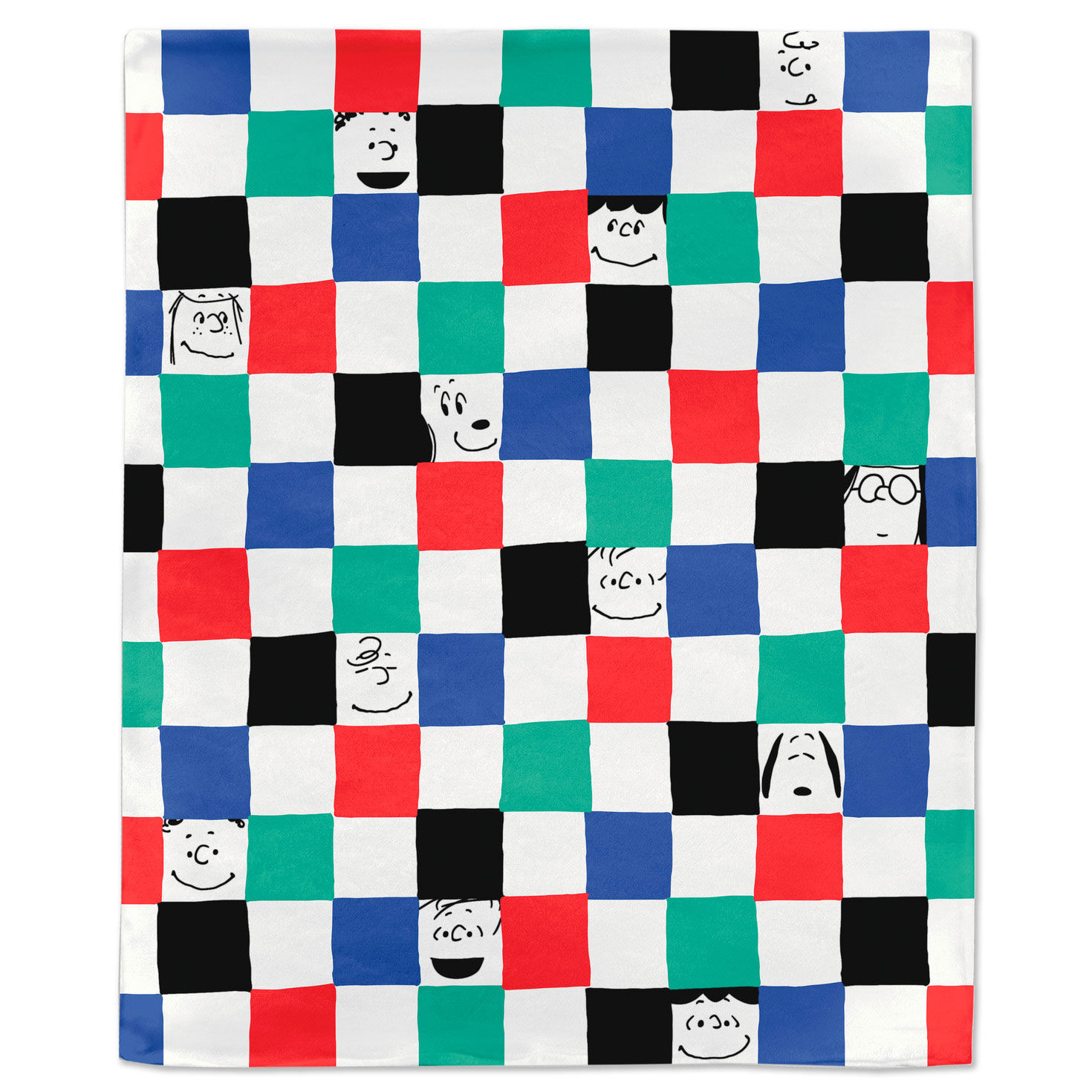 Peanuts Gang Faces and Colored Squares Blanket Flat image number 2