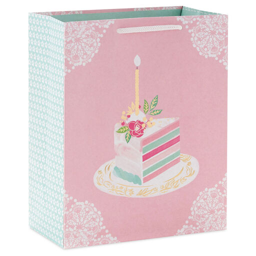 9.6" Elegant Cake Slice Medium Birthday Gift Bag, 
