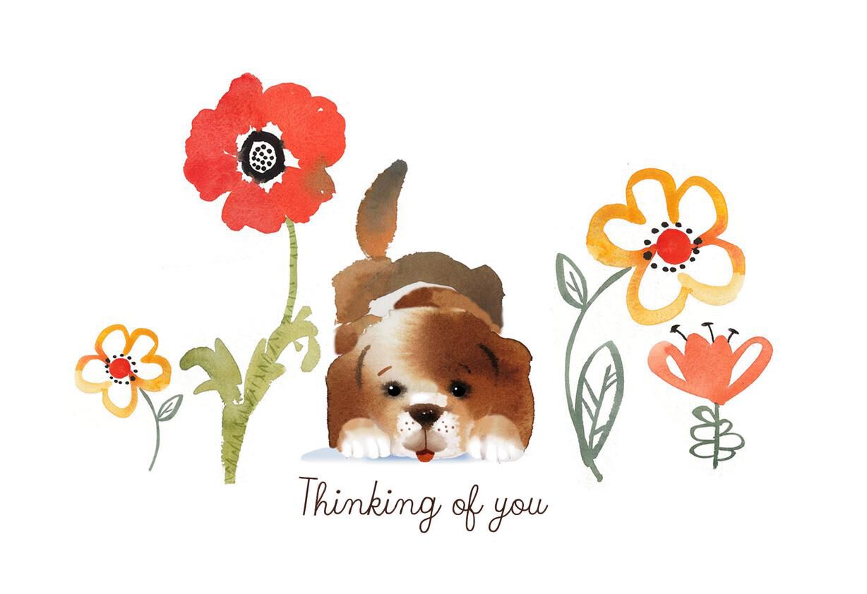 Puppy and Flowers Friendship Card