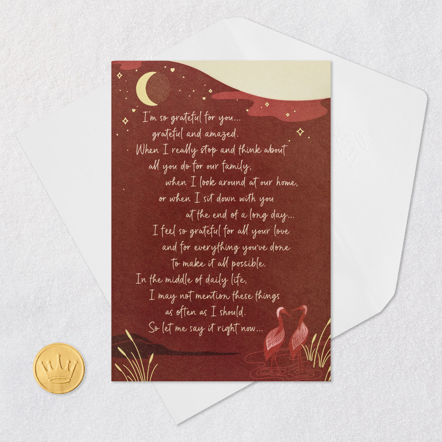 Cranes in Lake Husband Valentine's Day Card Card Front with Envelope and Gold Seal image number 6