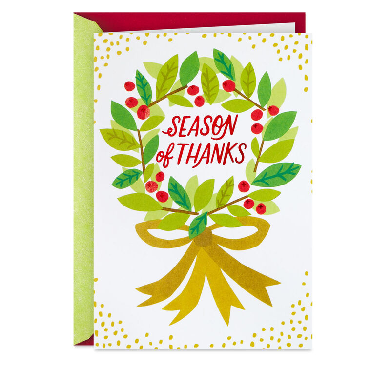 Green Wreath With Foil Christmas Thank You Card  image number 1