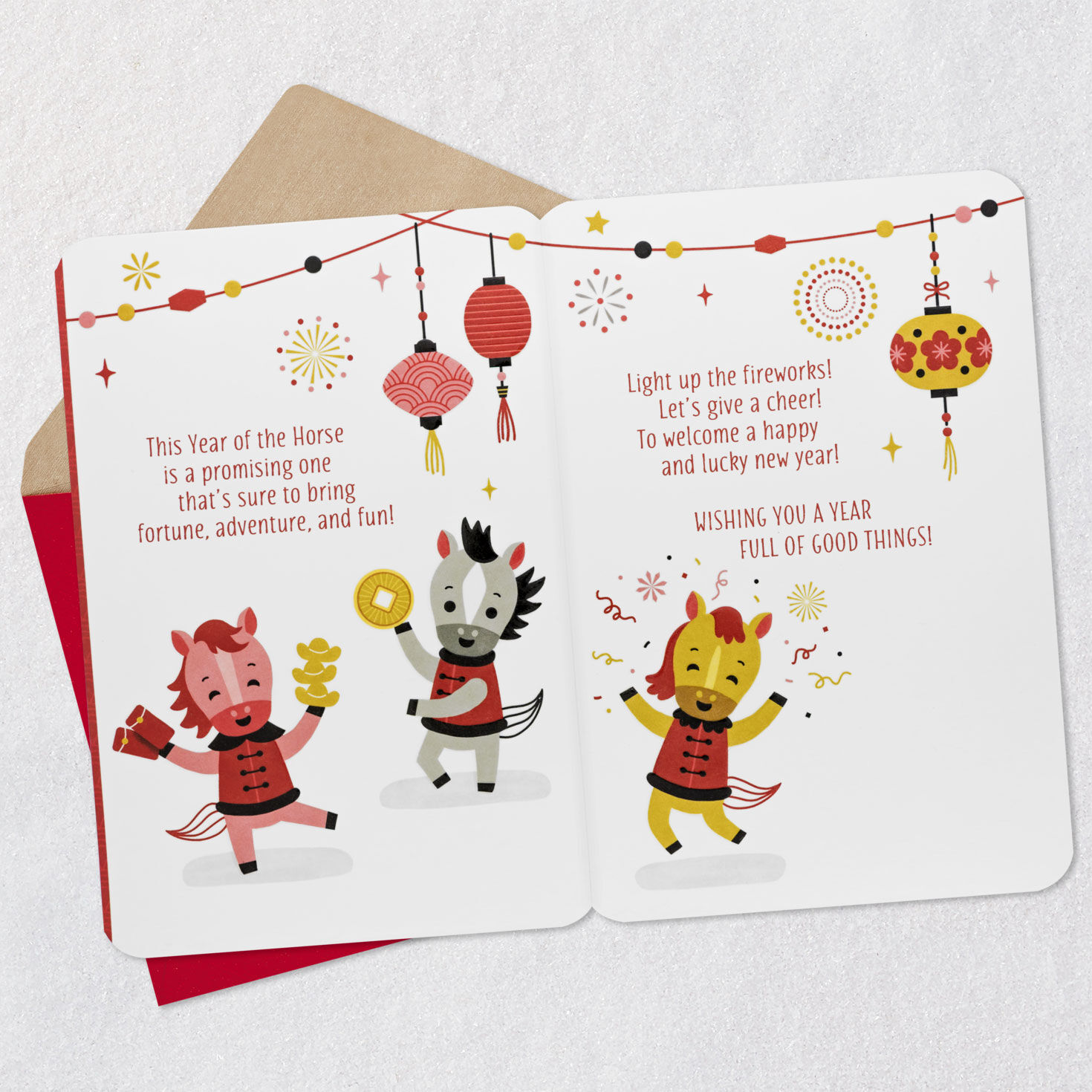 Year of the Horse 2026 Chinese New Year Card Open card with envelope image number 4