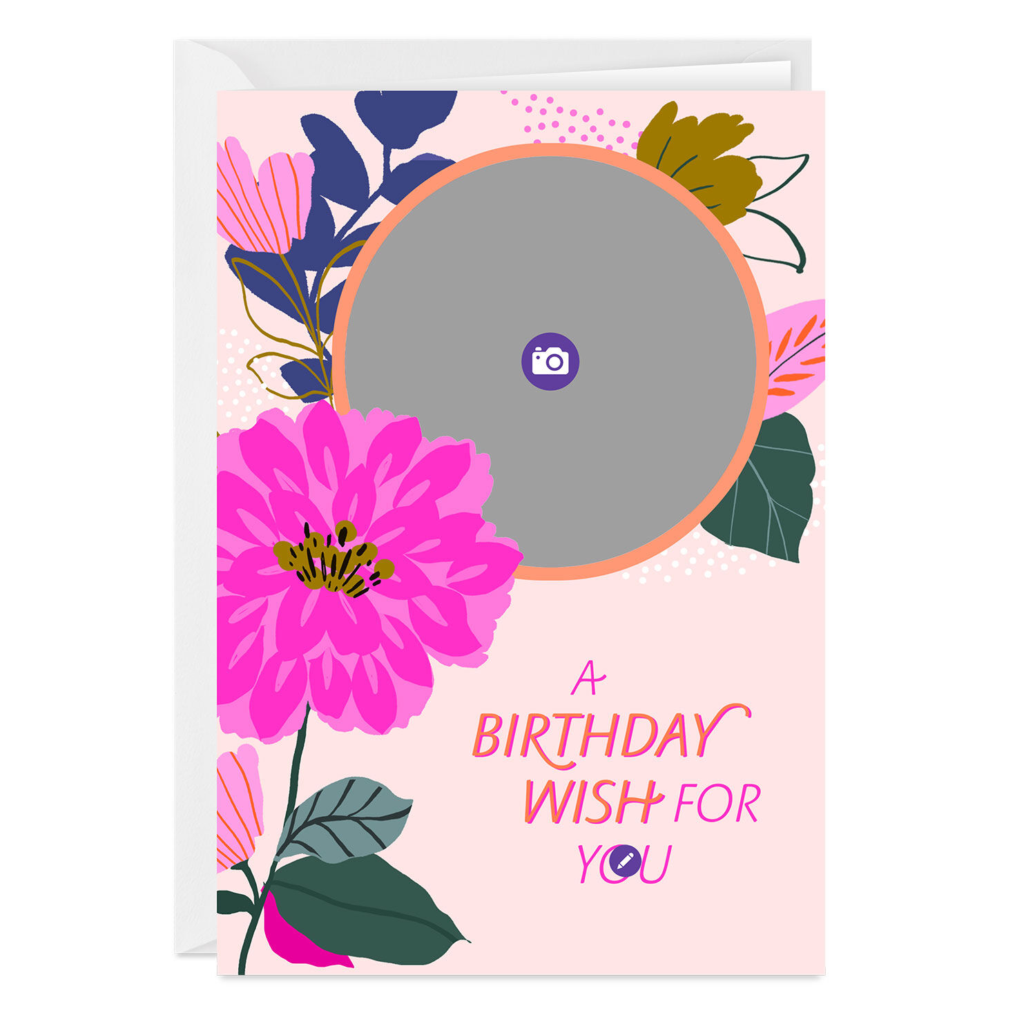 Modern Pink Flowers Personalized Birthday Card Card Front indicating personalization image number 3