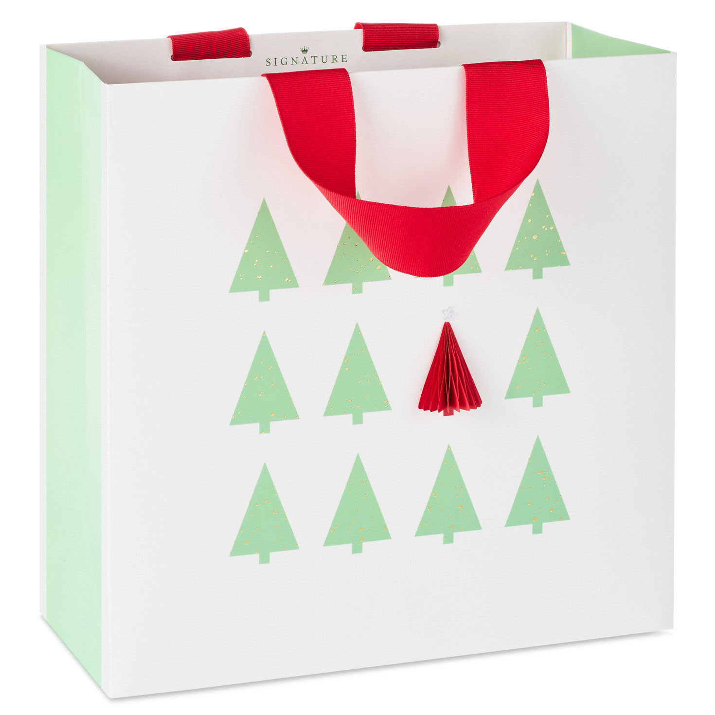 10.4" Honeycomb Tree on White Large Square Christmas Gift Bag