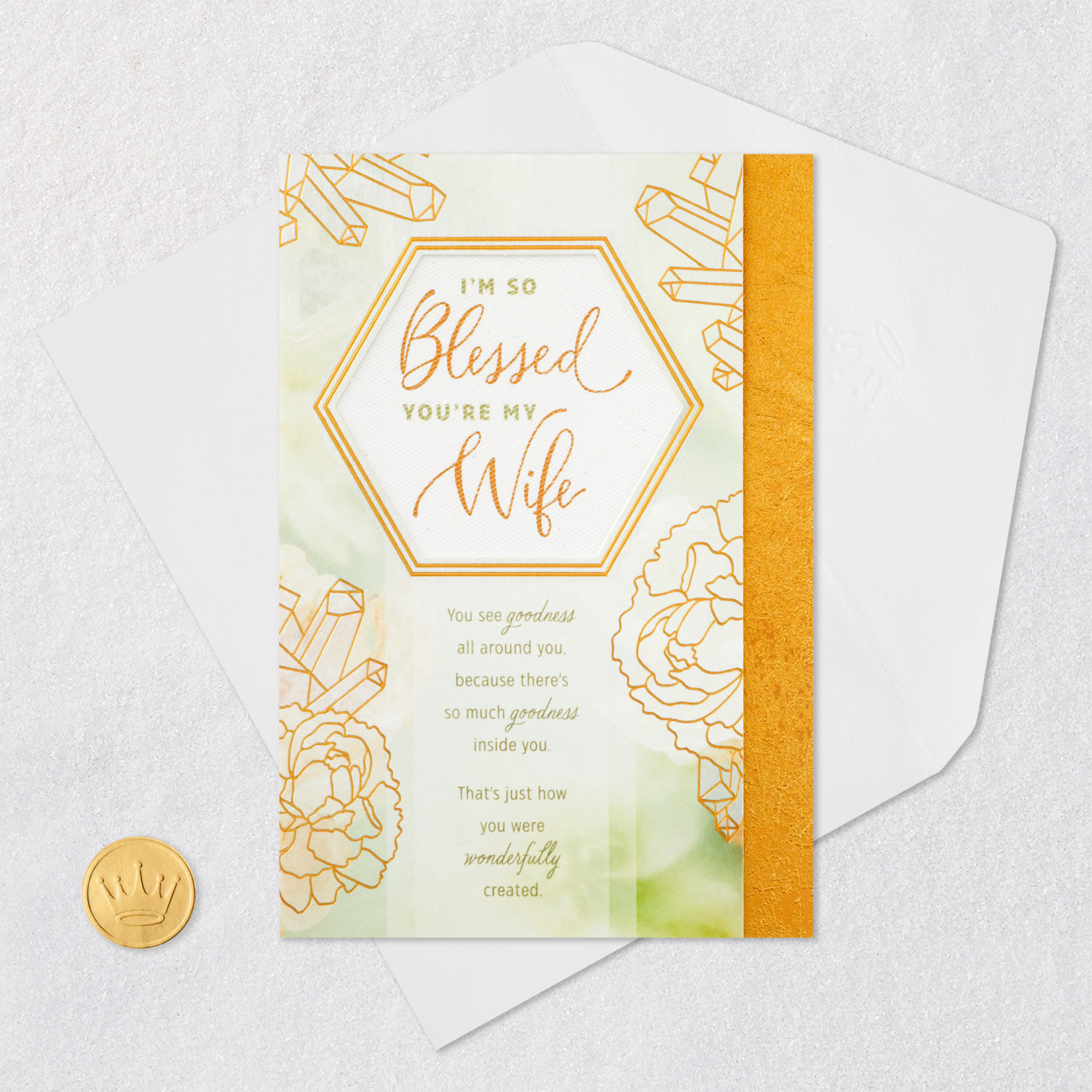 Line Art Floral and Hexagon Birthday Card for Wife Card Front with Envelope and Gold Seal image number 6