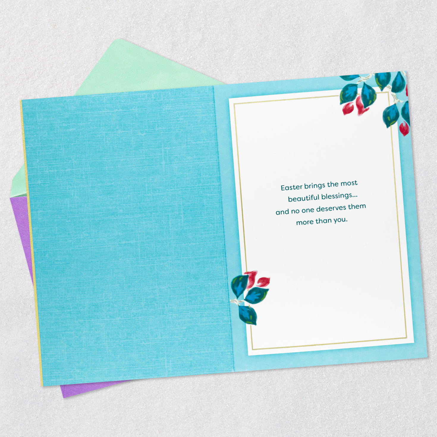 Bird and Spring Flowers Egg-Shaped Easter Card Open card with envelope image number 3