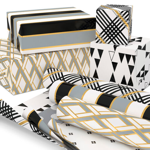 Mod Patterns 3-Pack Wrapping Paper, Ribbon and Sticker Tags, 