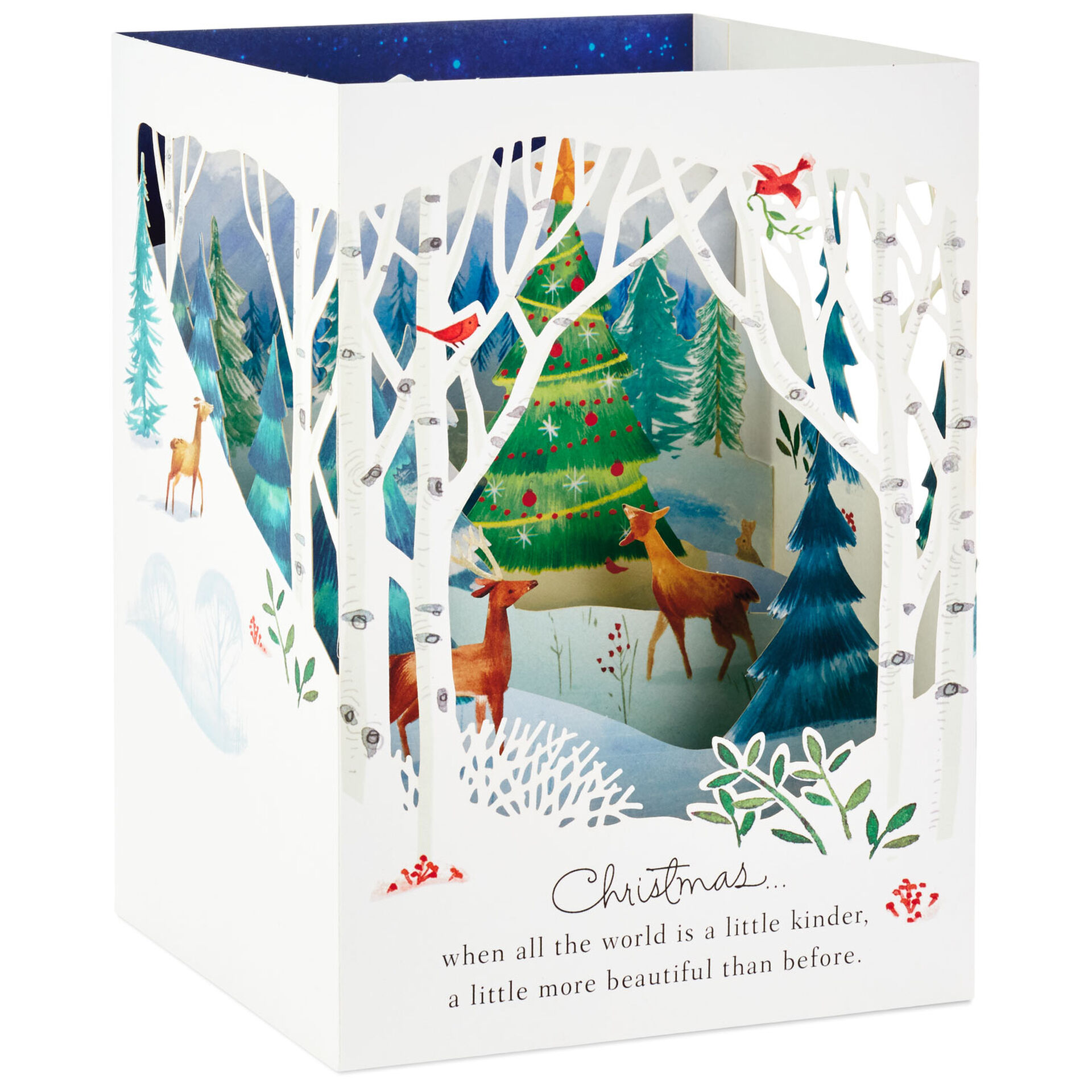 Winter Forest Scene Pop Up Shadow Box Christmas Card - Greeting Cards