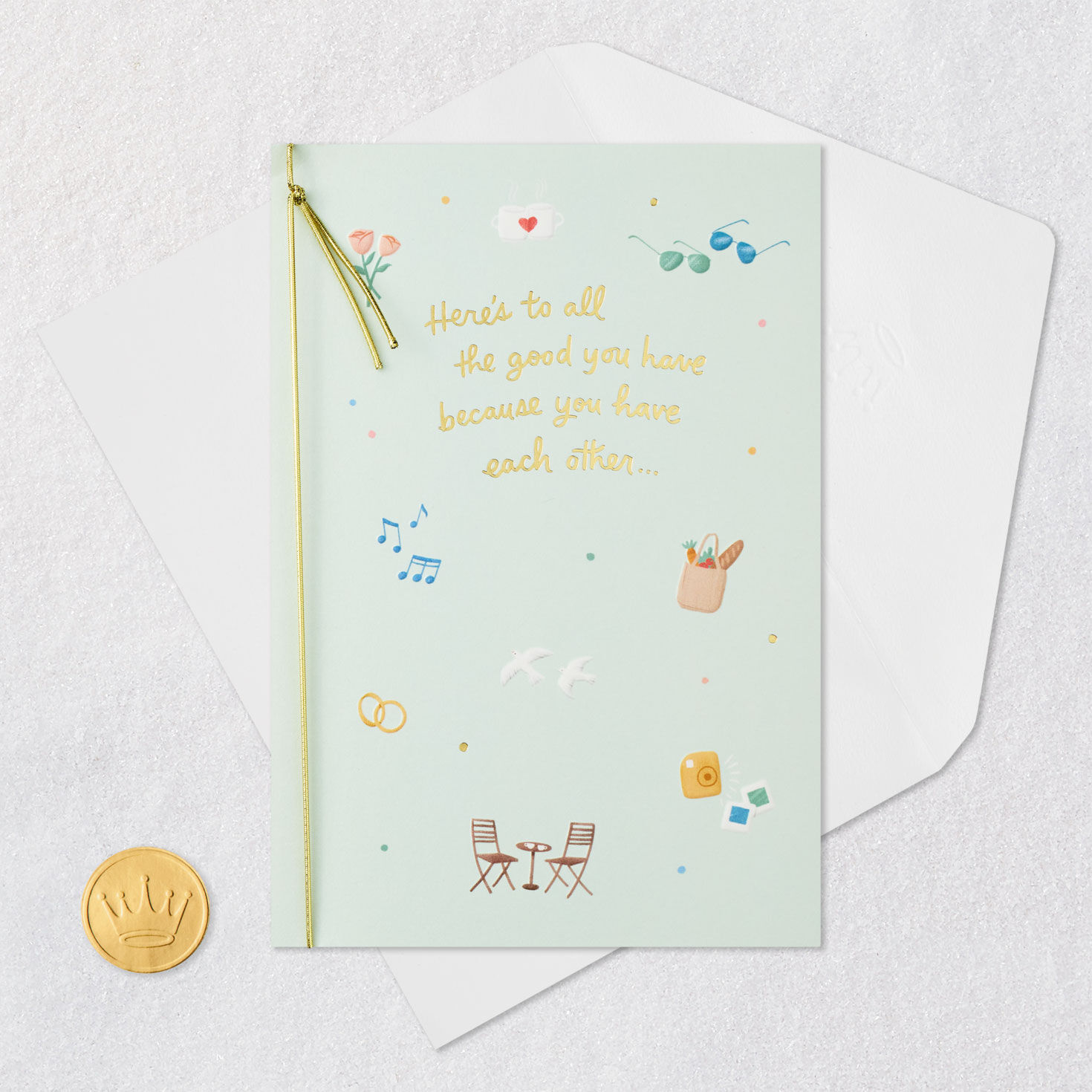 Whimsical Icons Anniversary Card for Couple Card Front with Envelope and Gold Seal image number 5