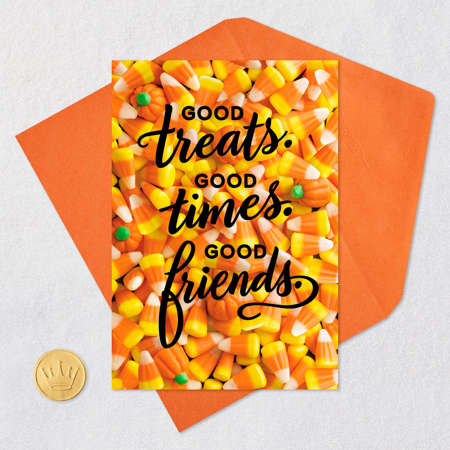 Candy Corn 99-cent Happy Halloween Card Card Front with Envelope and Gold Seal image number 5