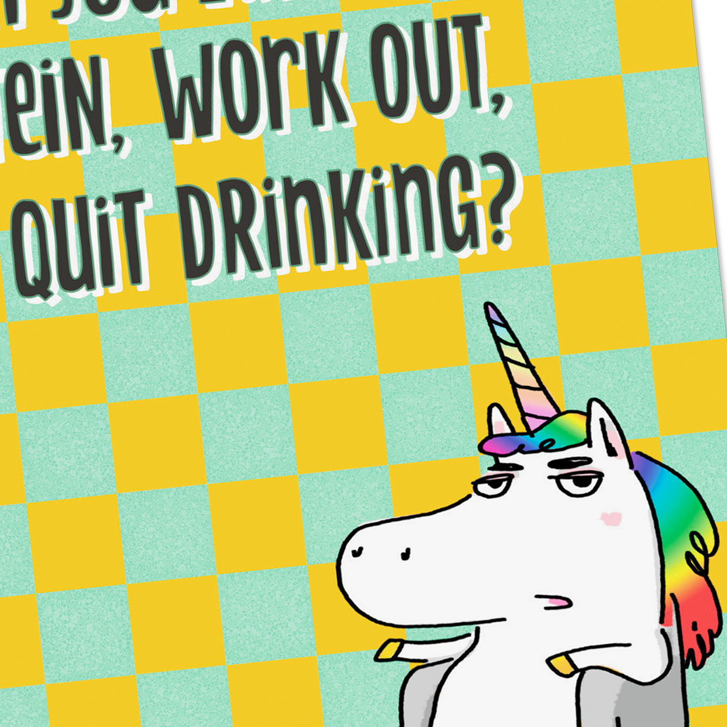 Meh Unicorn in Chair Funny Birthday Card Card Cover Detail image number 4