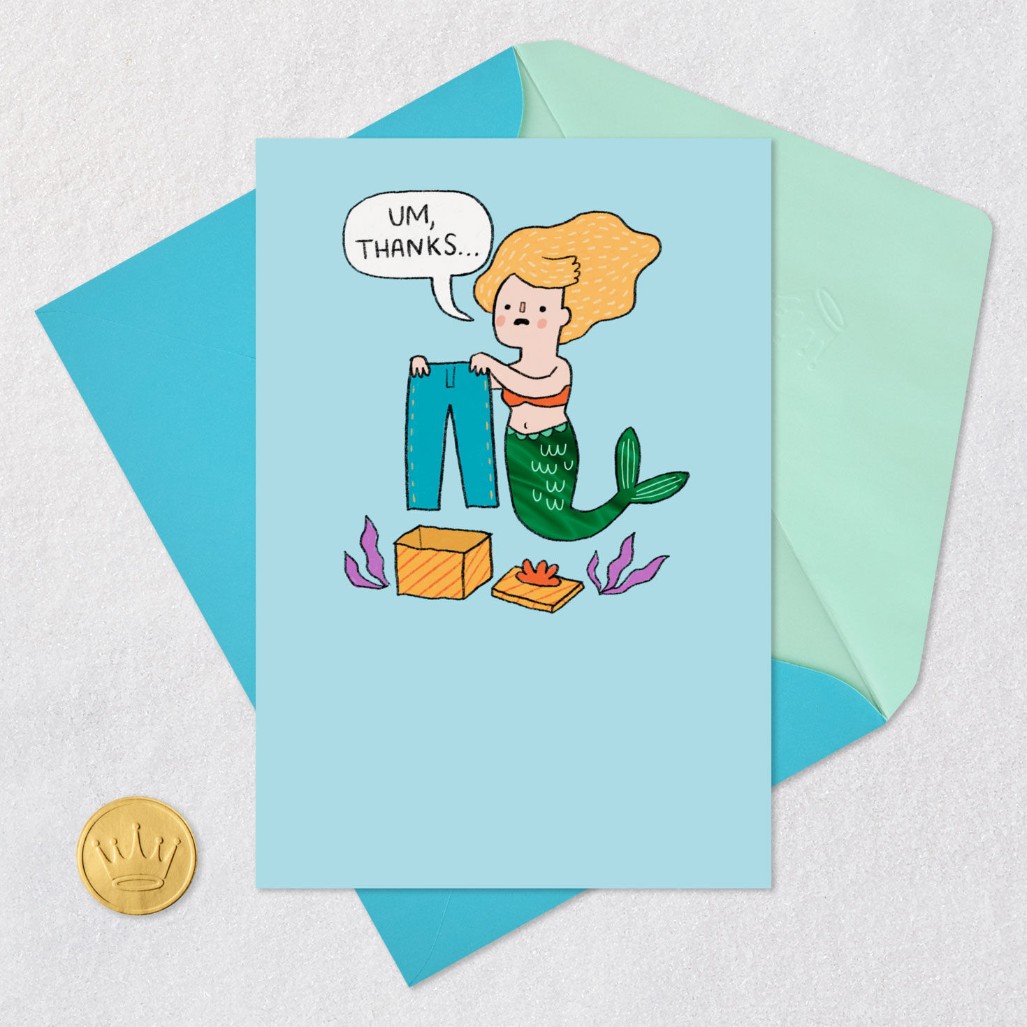 Funny Mermaid Birthday Card Card Front with Envelope and Gold Seal image number 5