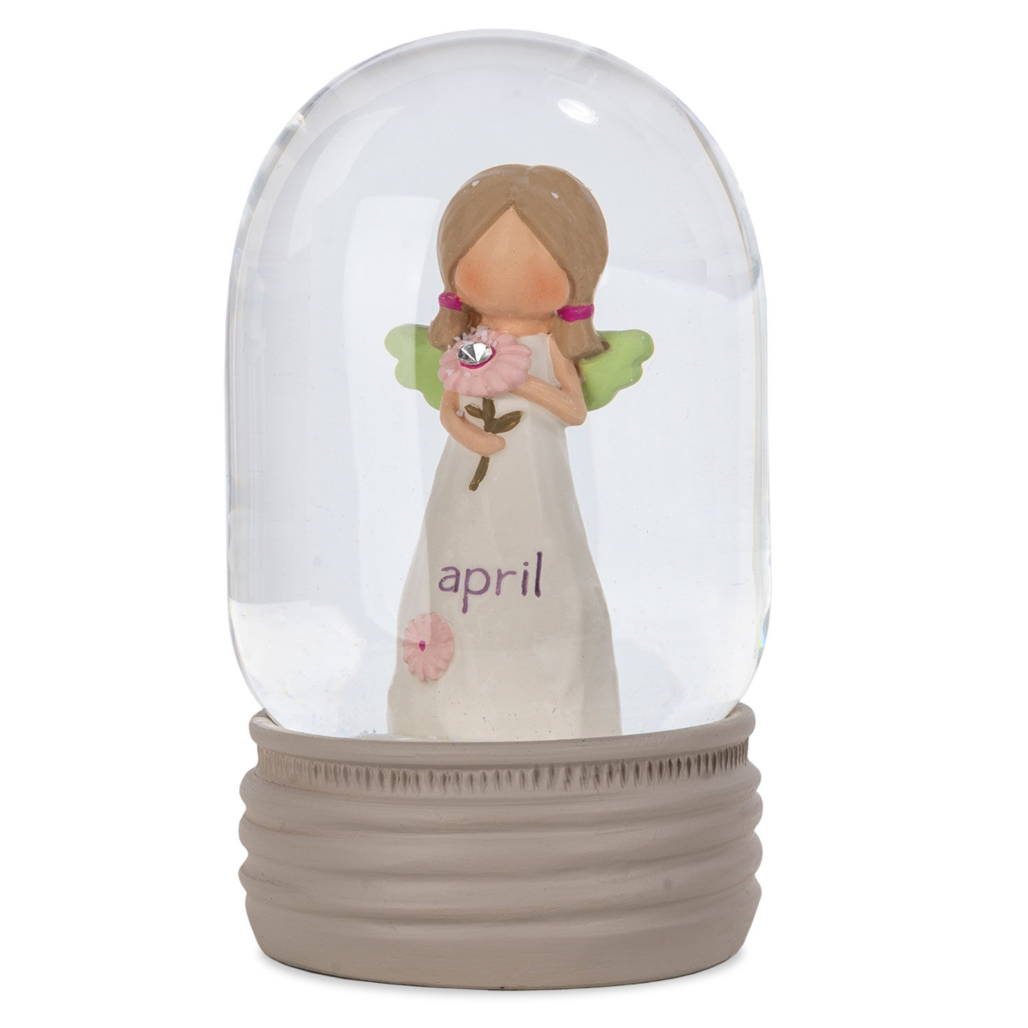 Blossom Bucket April Birthstone Angel Snow Globe, 4.2"