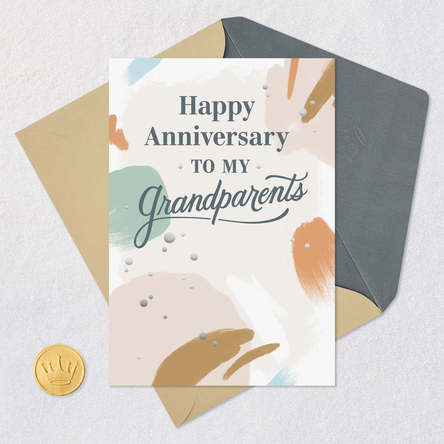 Sage, Tan and Terracotta Abstract Brushstrokes Anniversary Card  image number 5