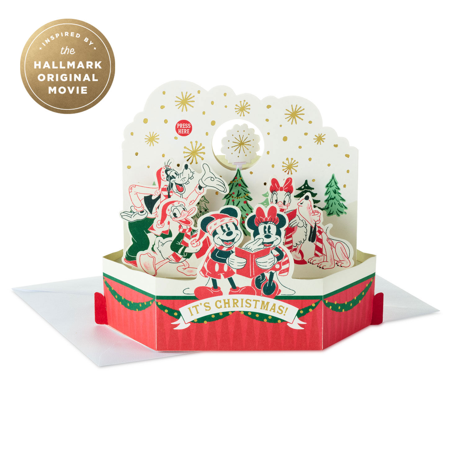 Hallmark + Disney Holiday Ever After Mickey and Minnie Caroling Scene Musical 3D Pop-Up Christmas Card