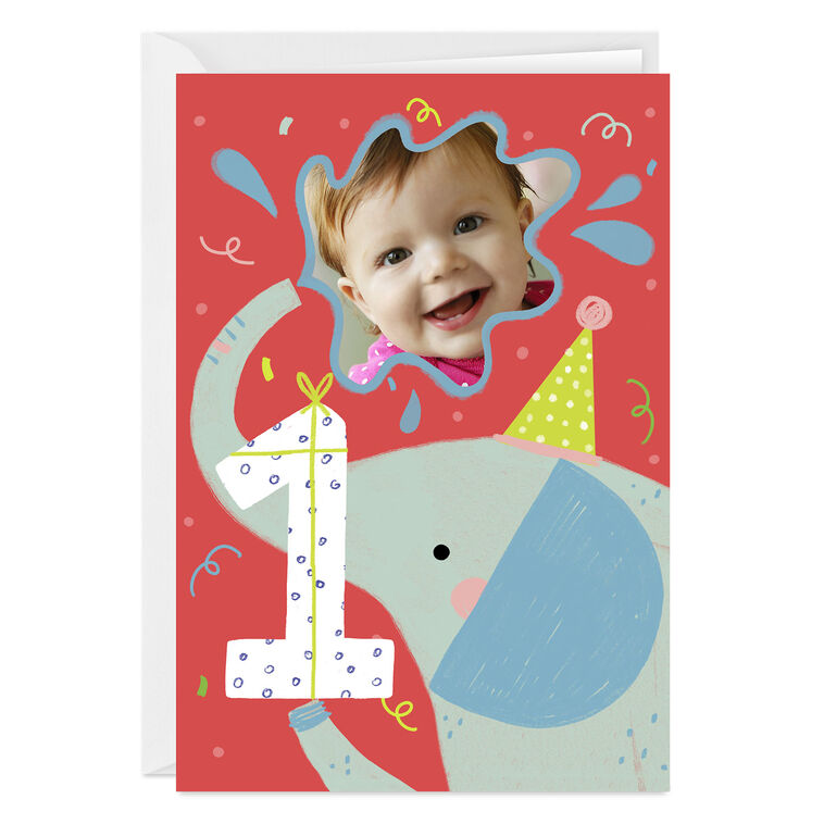Festive Elephant Custom First Birthday Card