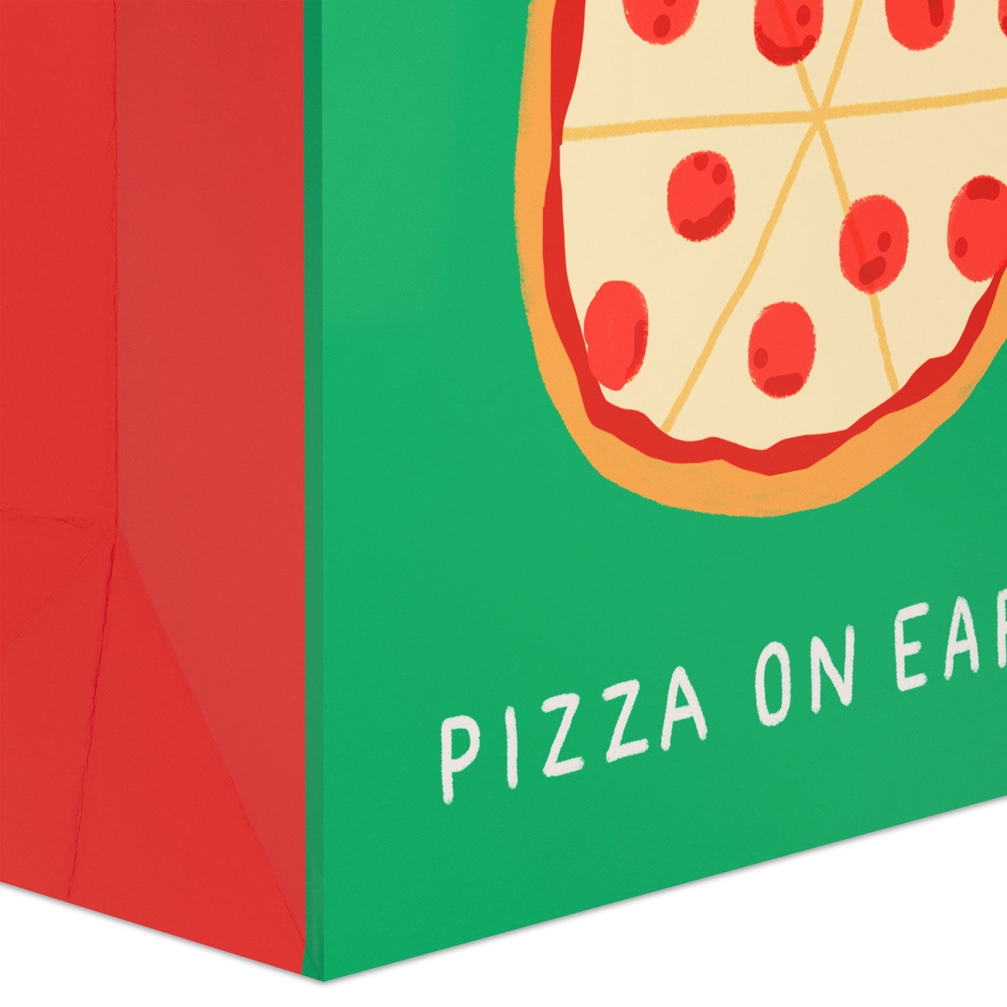 Green Pizza Large Holiday Gift Bag Base/Side Detail image number 5