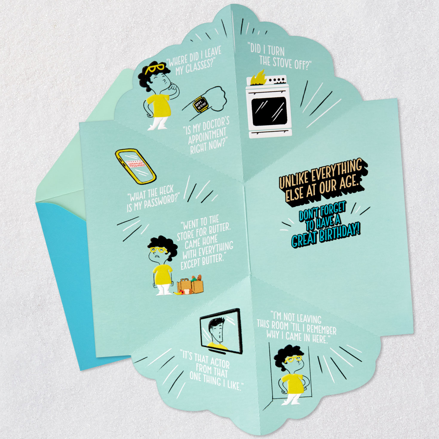 Forgetful Moments Funny Pop-Up Birthday Card Open card with envelope image number 2