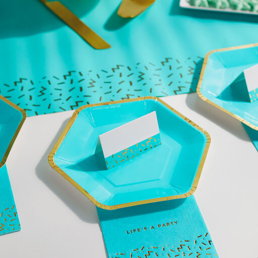 Color Pop 60-Piece Tableware Premium Party Kit, Aqua Hexagon, 