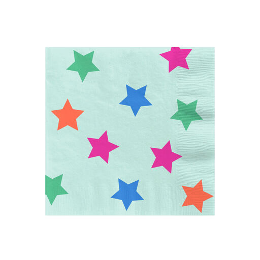 Colorful Stars on Mint Cocktail Napkins, Set of 16, 