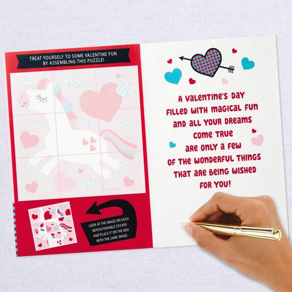 Unicorn Valentine's Day Card With Sticker Puzzle, , large image number 8