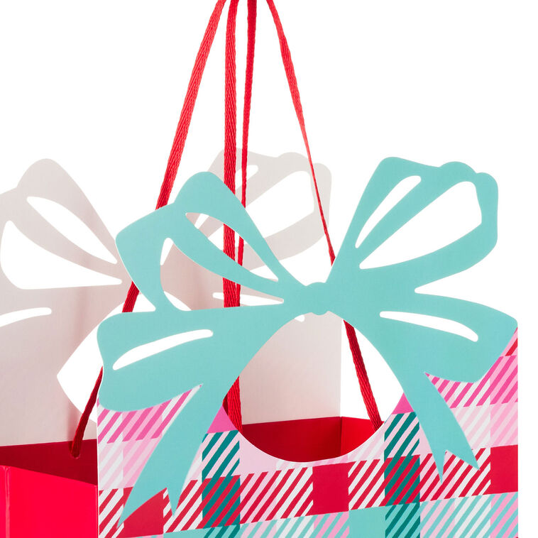 Colorful Check With Die-Cut Bow Medium Gift Bag Handle Detail image number 4