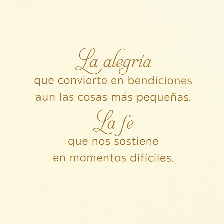 Gold Doves and Stars with Green Leaves Spanish Christmas Card Sentiment image number 2