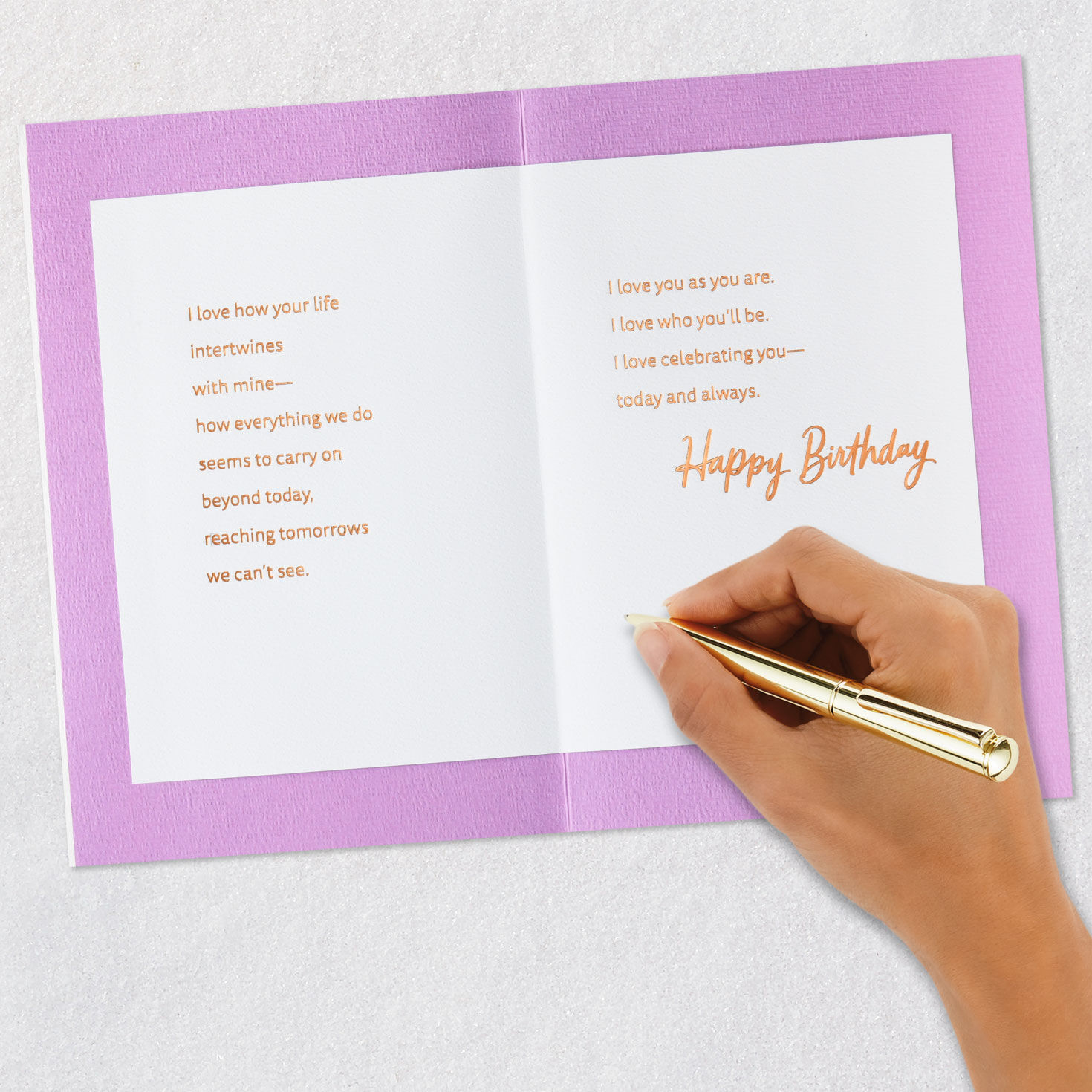 Purple and Orange Flowers Romantic Birthday Card for Her Signing card image number 7