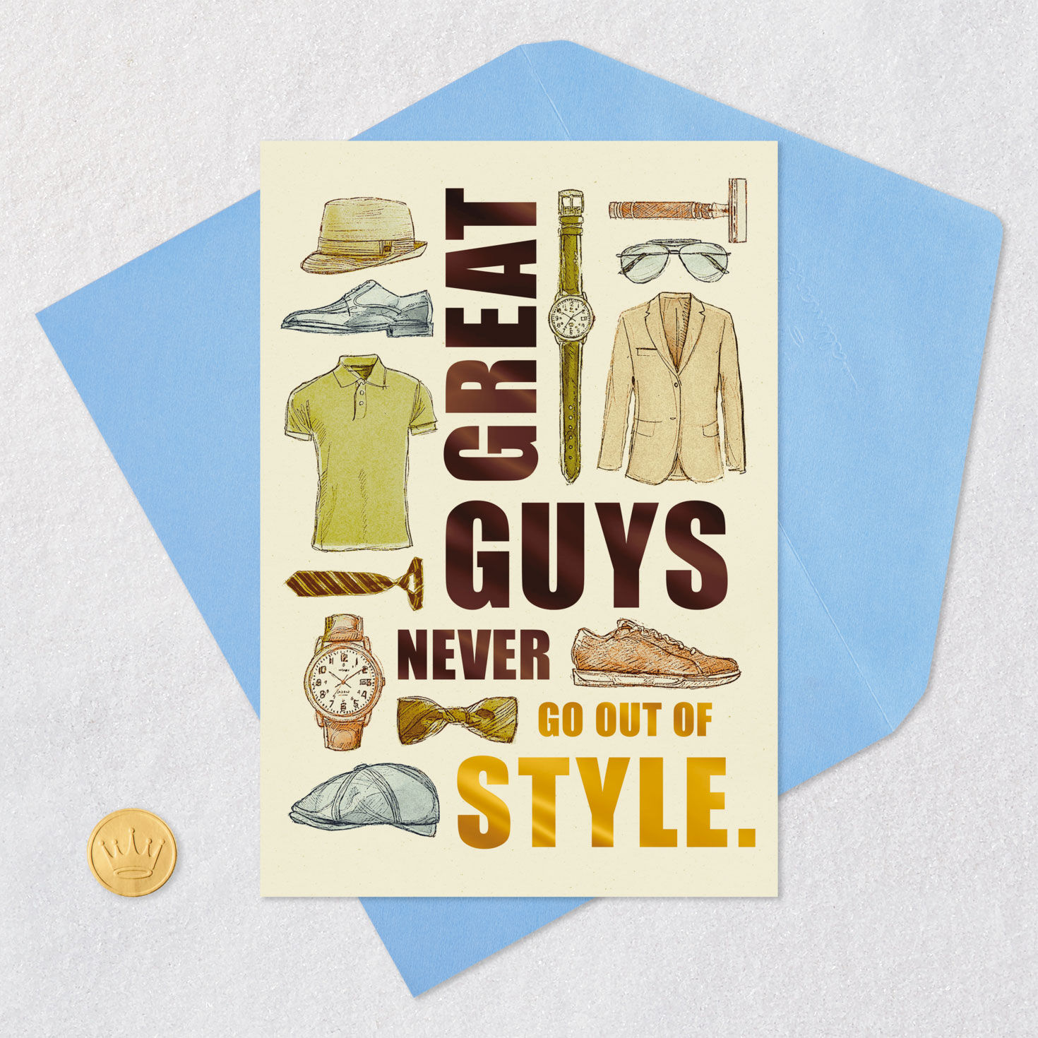 Stylish Men's Clothes Father's Day Card From Both Card Front with Envelope and Gold Seal image number 5
