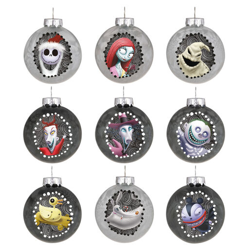 Disney Tim Burton's The Nightmare Before Christmas Halloween Town Glass Ornaments, Set of 9, 