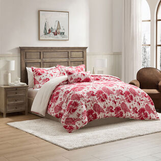 Red Holiday Toile Comforter Set With Shams and Pillow