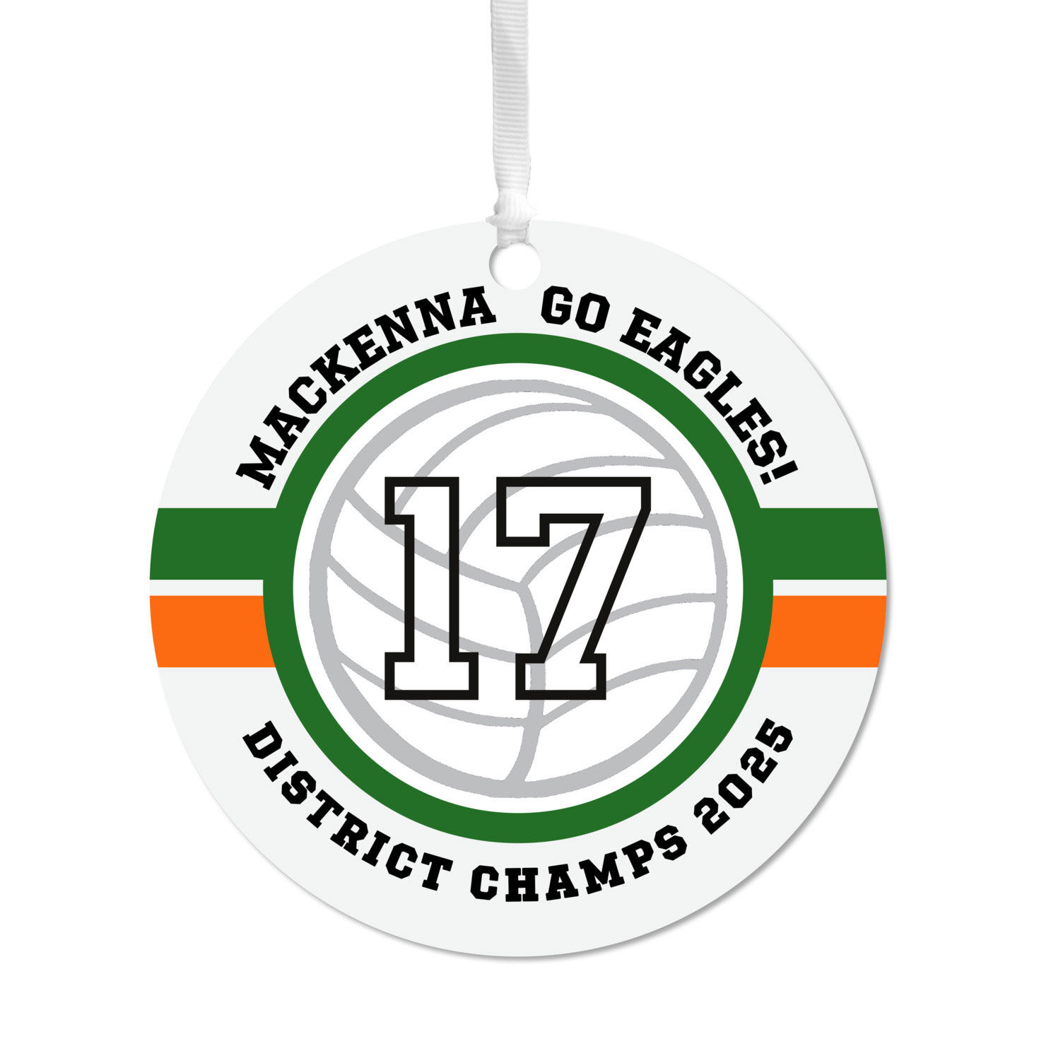 Volleyball Round Metal Personalized Ornament, Custom Text