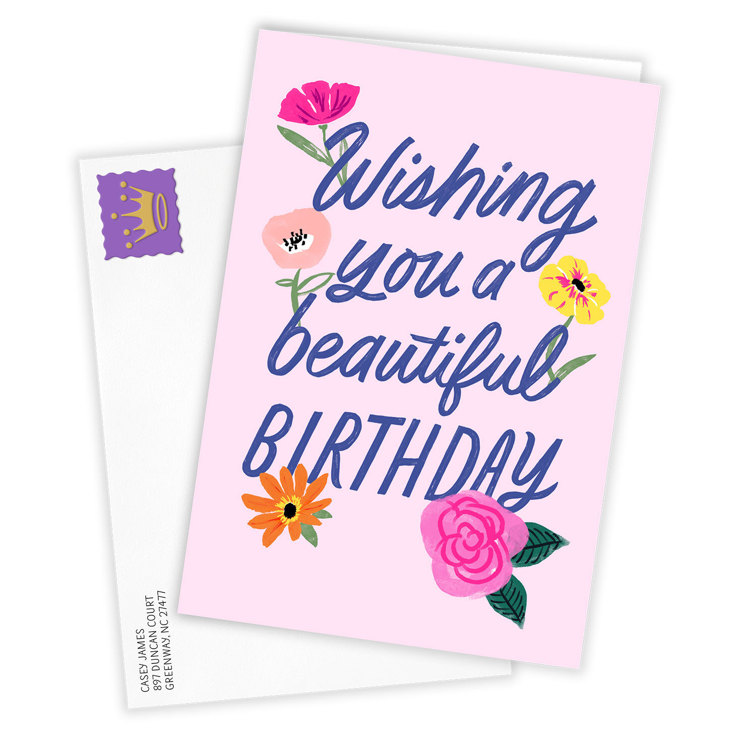 Flower Blossom Drawings Personalized Birthday Card Card Front with Envelope image number 2