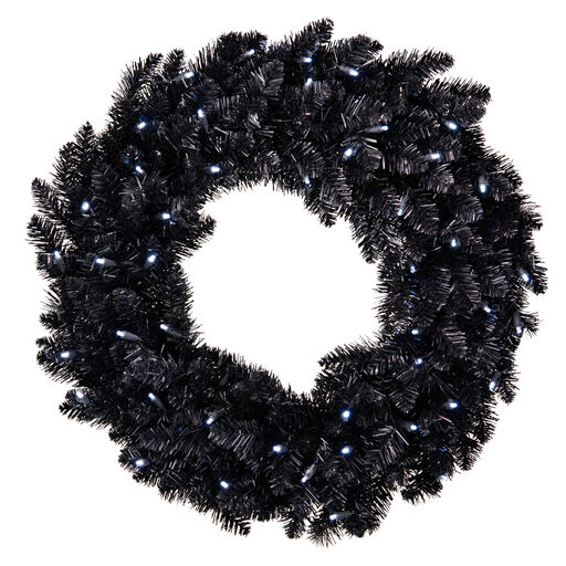 Black Pre-Lit Wreath, 30", 