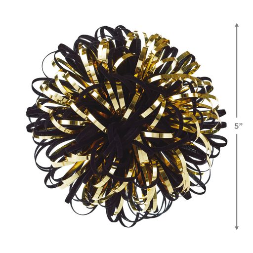 5" Black and Gold Looped Pom-Pom Gift Bow, 