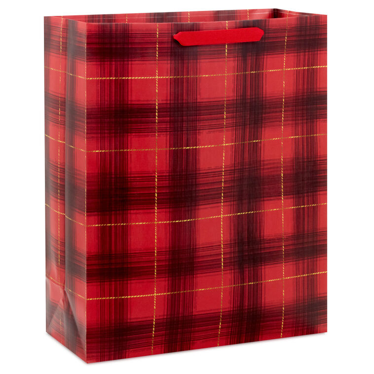 15.5" Red and Black Plaid Extra-Large Holiday Gift Bag