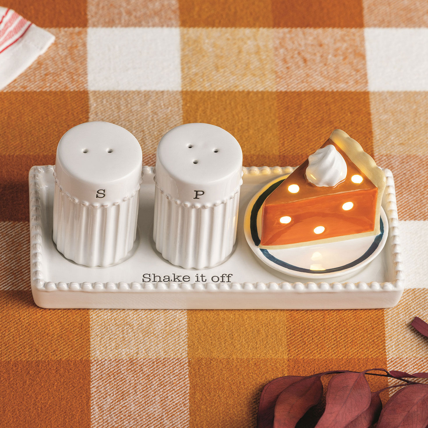 Pumpkin Pie Slice on Plate Decoration With Light in use image number 2
