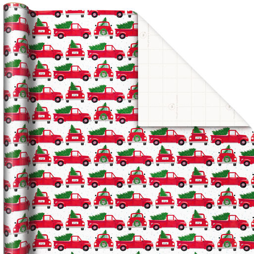 Red Trucks With Trees Christmas Wrapping Paper, 40 sq. ft., 
