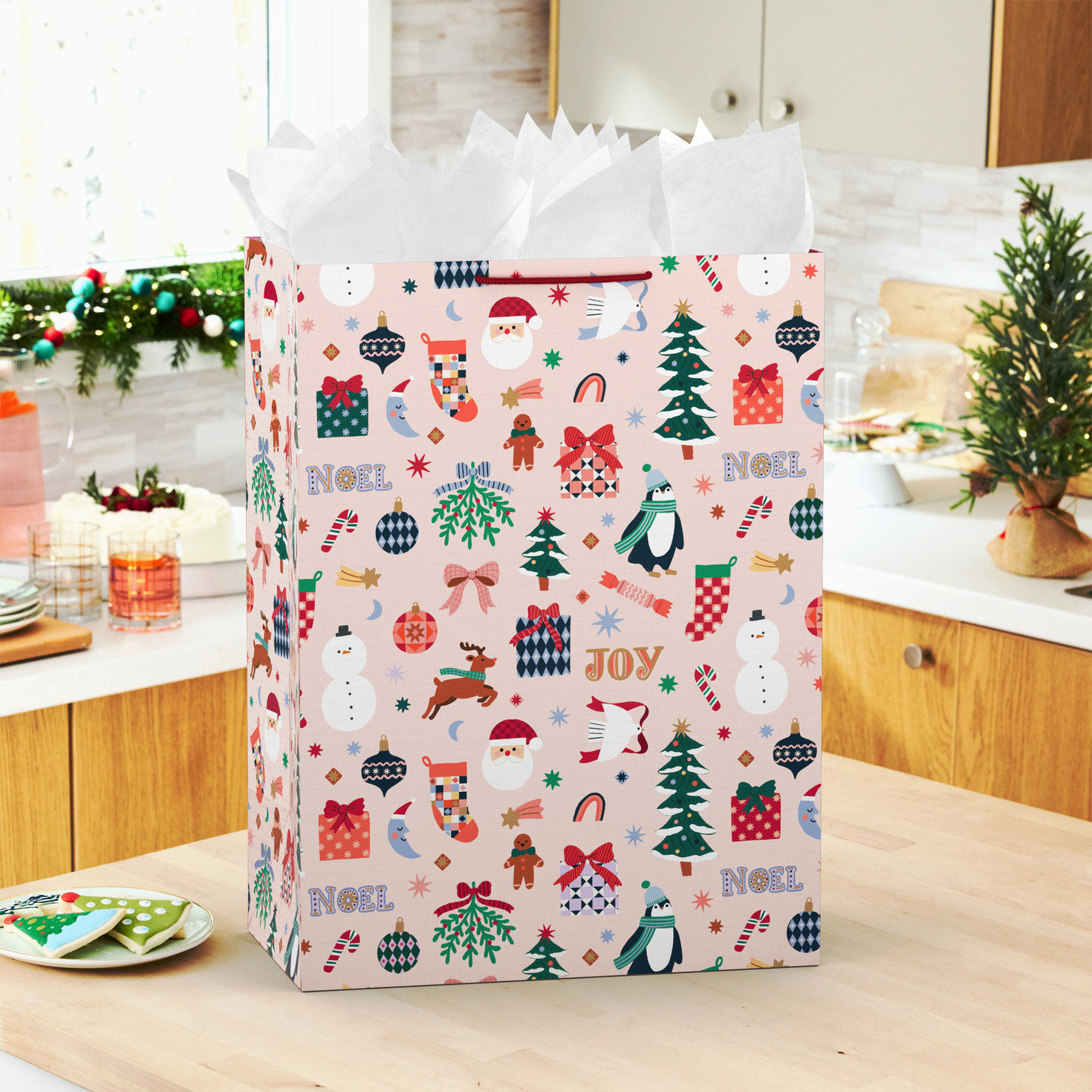 Cozy Icons on Blush Jumbo Christmas Bag in use image number 2