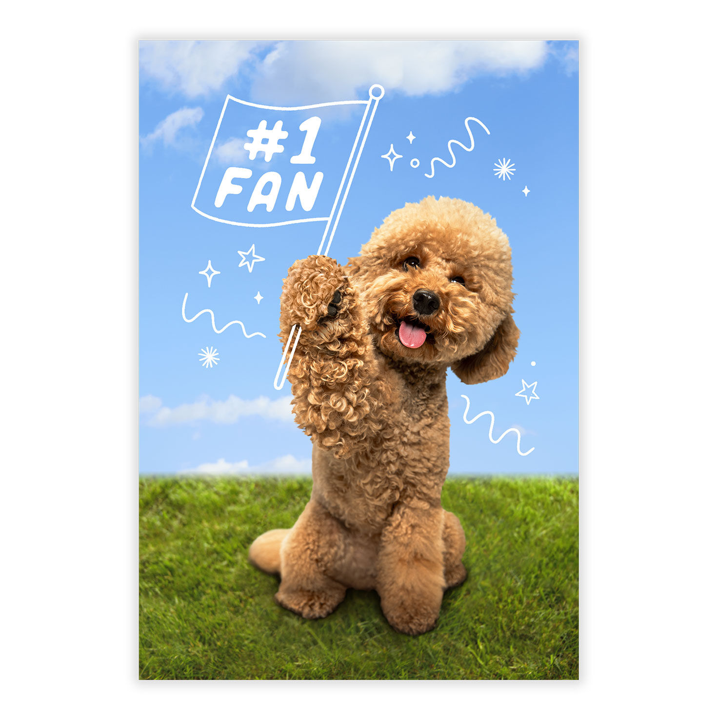 Furry Dog With Fan Flag Personalized Card front image number 2