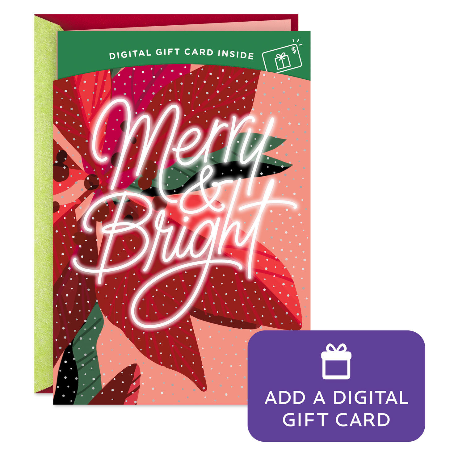 Merry and Bright Poinsettia Gift Card Greeting Christmas Card