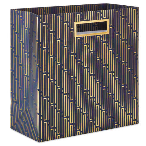 10.4" Navy and Gold Art Deco Large Square Gift Bag, , large