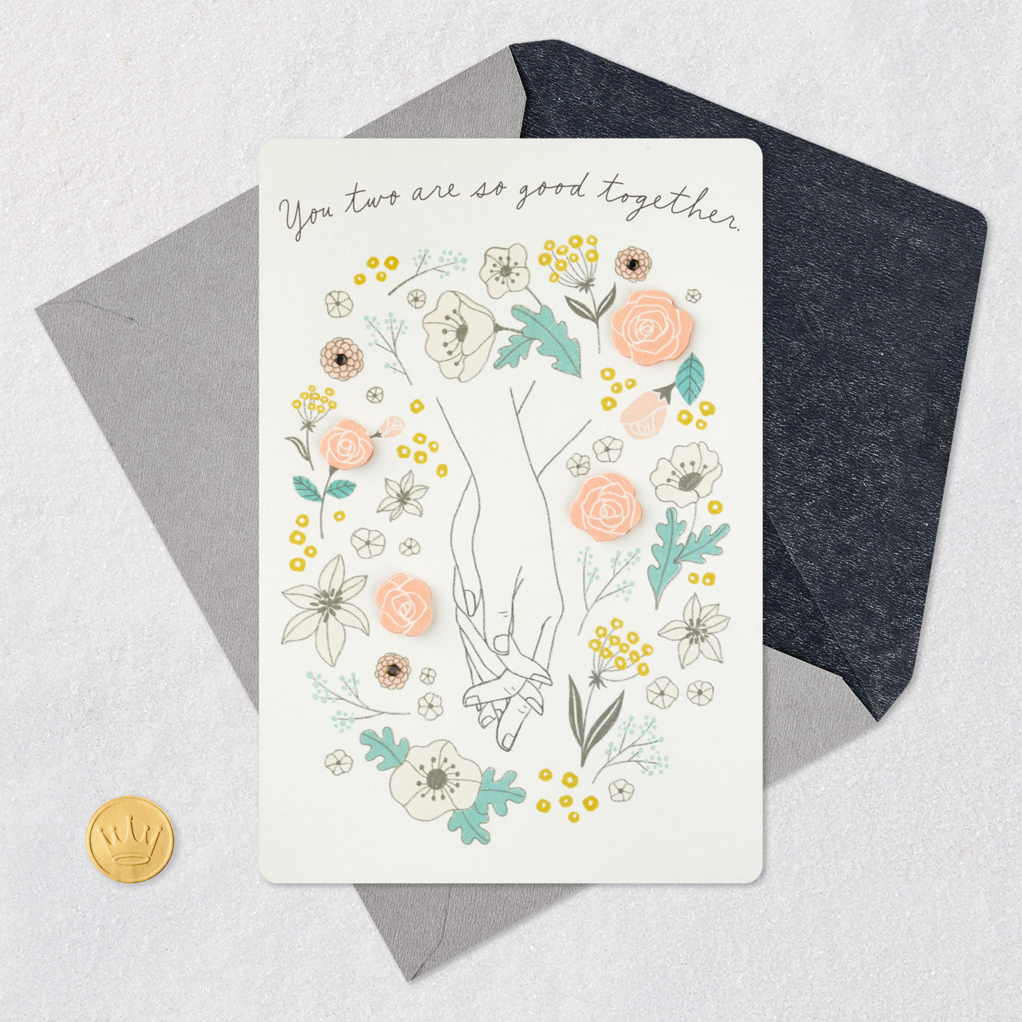Peach and Yellow Flowers with Holding Hands Anniversary Card  image number 5