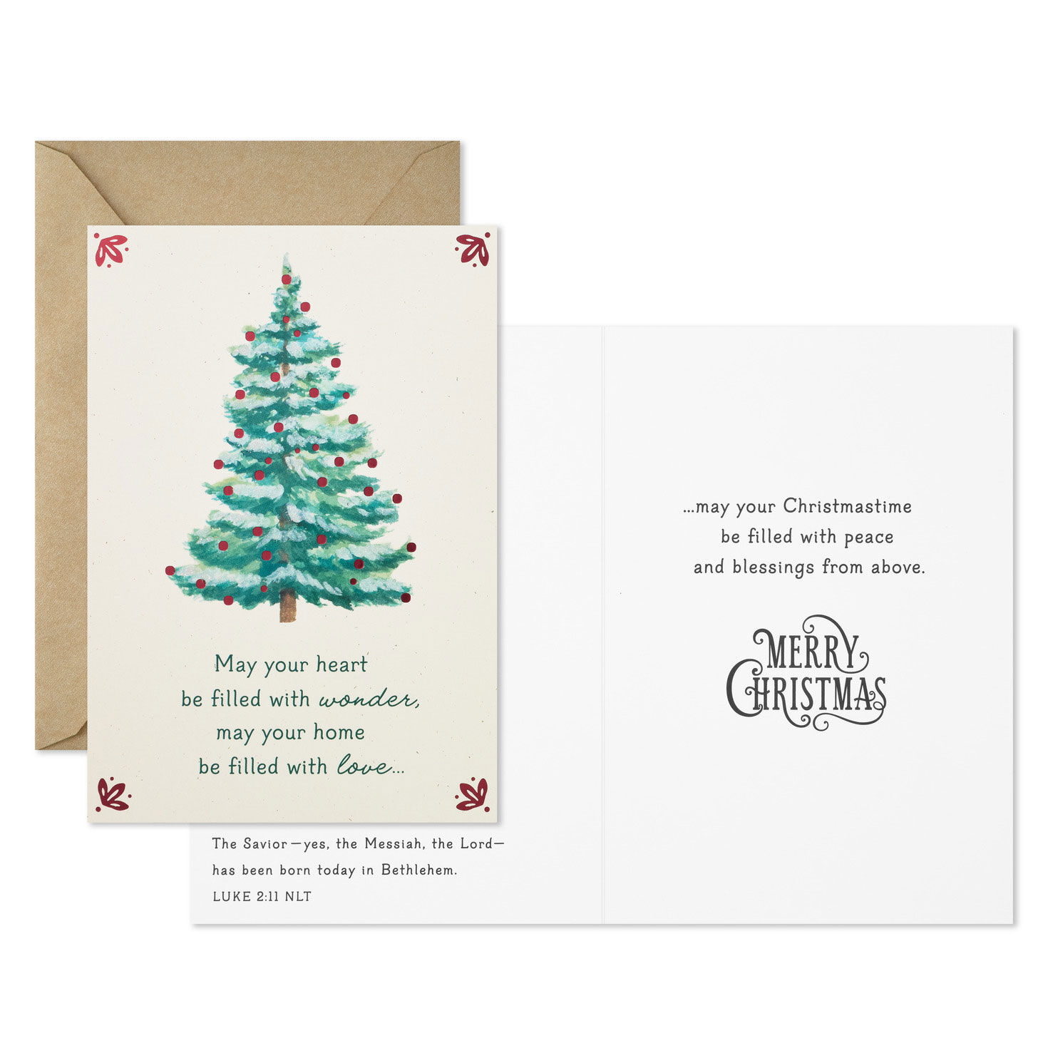 Plaid and Tree Assorted Religious Christmas Cards Card Front with Sentiment image number 3