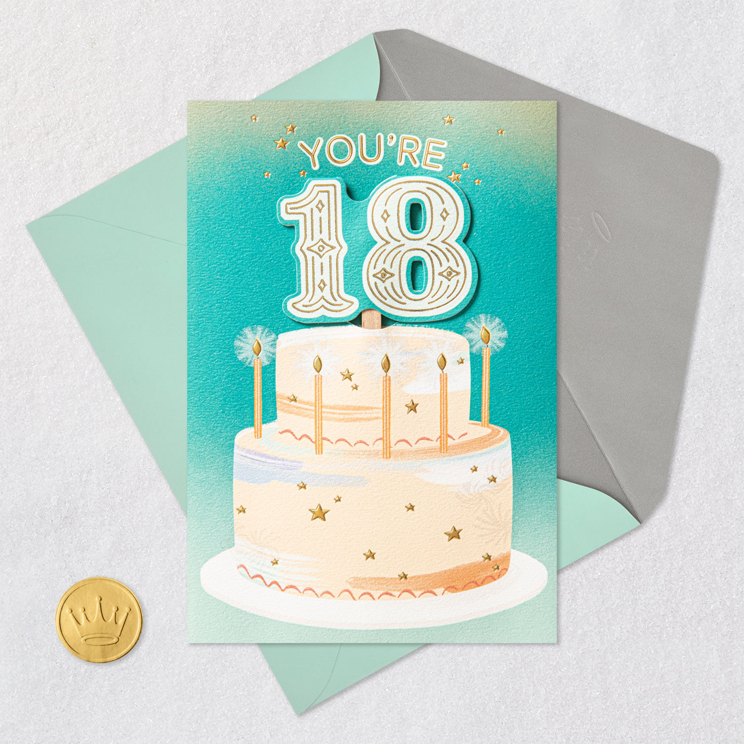 Birthday Cake 18th Birthday Card With Cake Topper Card Front with Envelope and Gold Seal image number 6