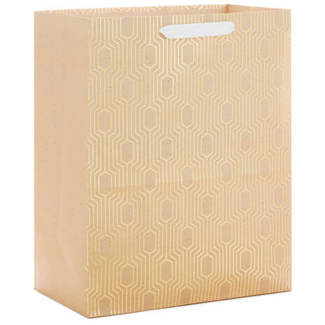 13" Gold Geometric on Tan Large Gift Bag, , large