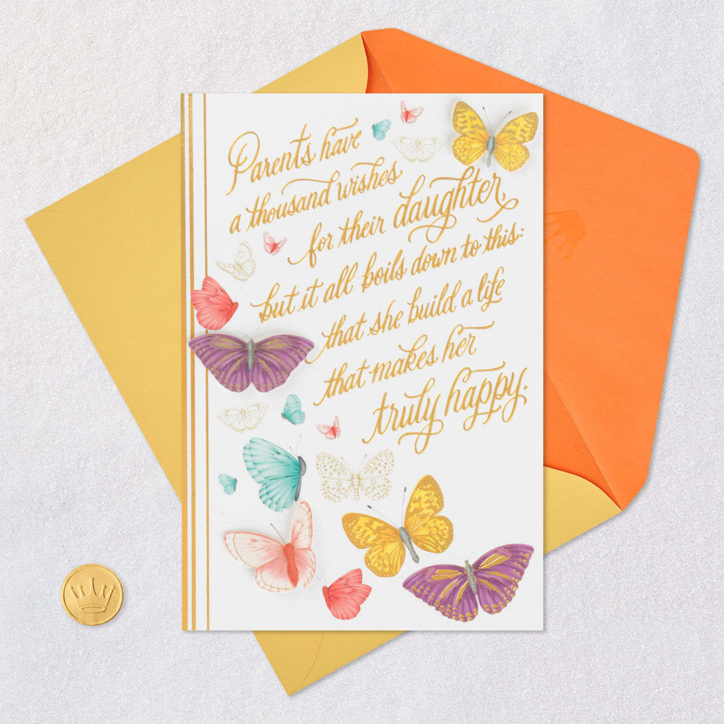 Butterflies Daughter Birthday Card from Parents Card Front with Envelope and Gold Seal image number 5