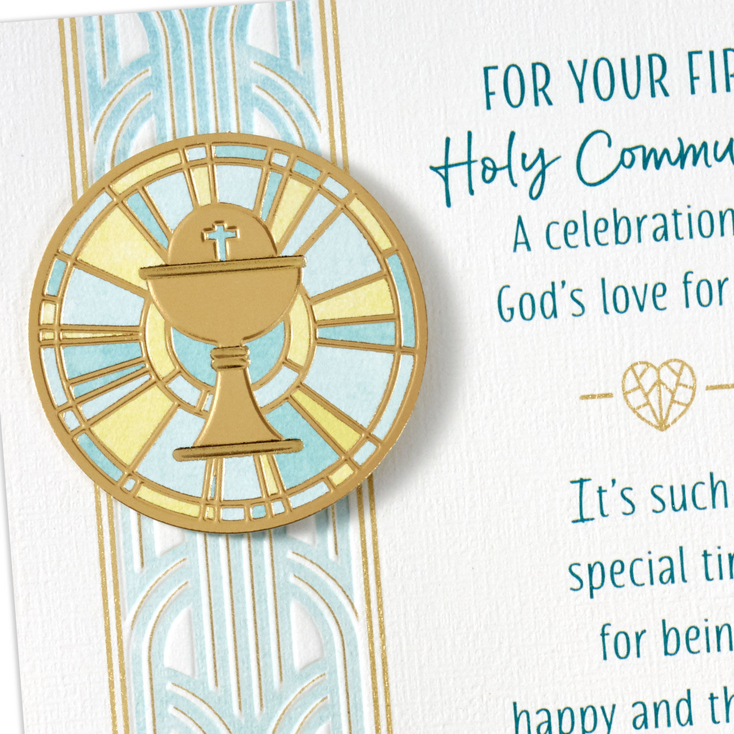 Gold Chalice and Wafer First Holy Communion Card Card Front Detail image number 5