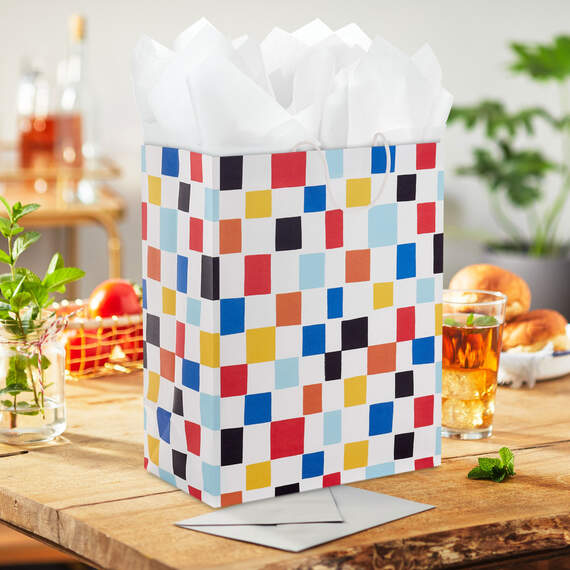 13" Colorful Checkered Large Gift Bag, , large image number 2