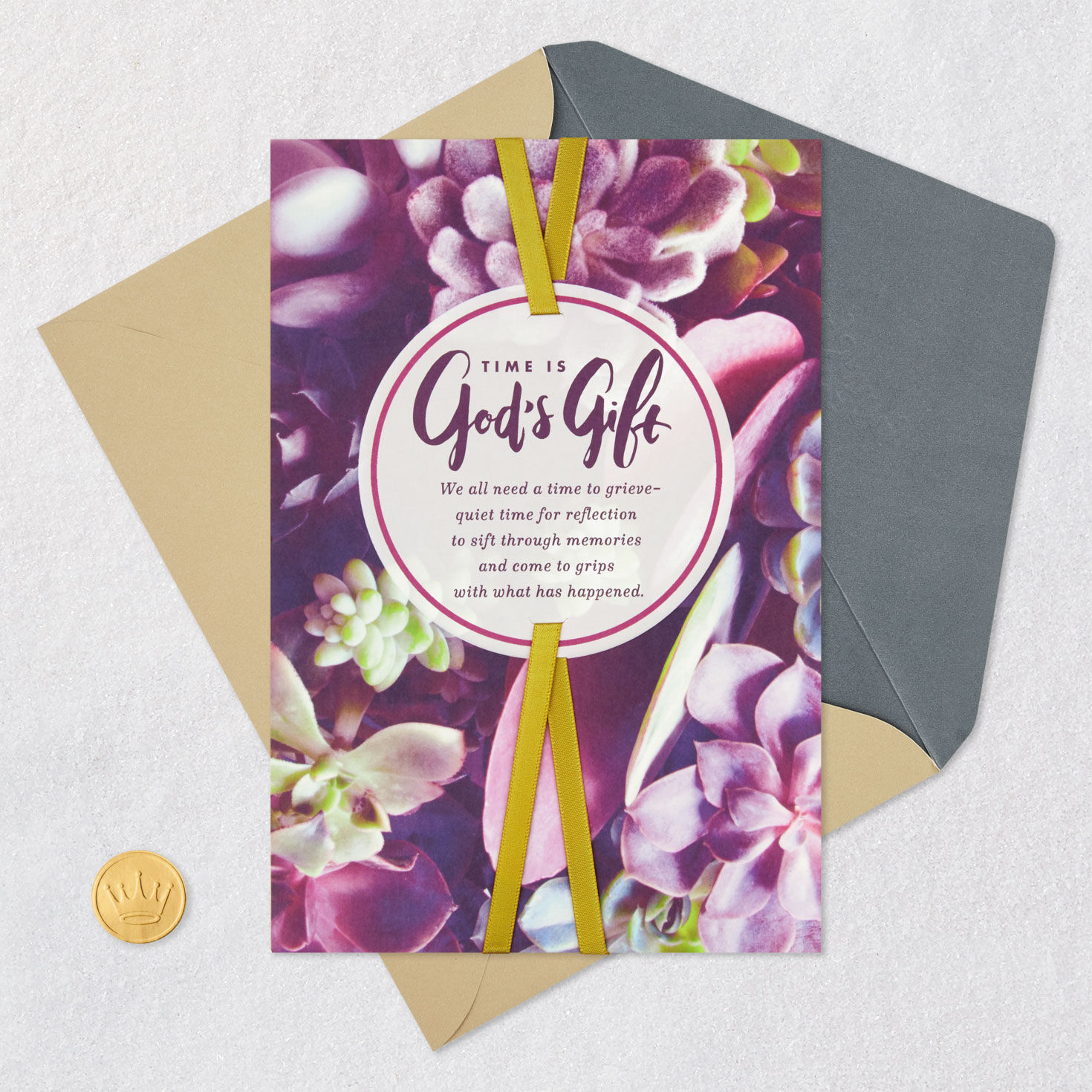 Purple Green Succulents Religious Sympathy Card Card Front with Envelope and Gold Seal image number 7